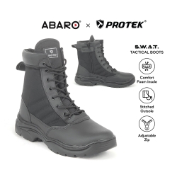 Men Swat Tactical Boots Shoes Genuine Leather Canvas Black SWA756A2 PROTEK